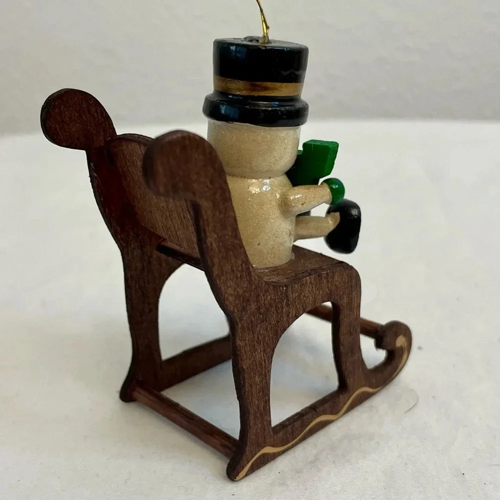 Vintage Russ Country Antique Ornament Snowman On Rocking Chair Style # BX 2057.